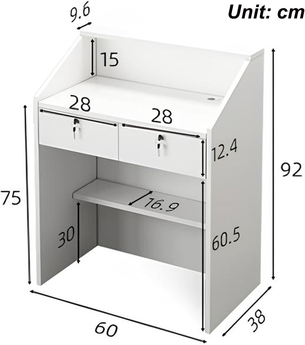 Checkout Counter, Modern Reception Desk with Counter, Front Desk Reception Counter, for Office Salon Spas Lobby, 3 Colors, White