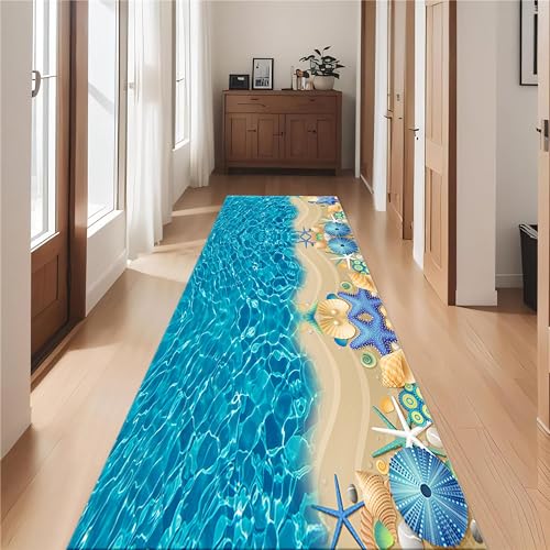 Tapete corredor con diseño marino 2.6x7ft azul