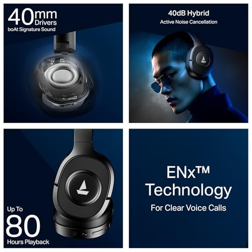 Image of Boat Rockerz Plus 550 ANC, (~40dB) Hybrid ANC, 80Hrs Playback, 40ms Low Latency Beast Mode, 40mm Drivers, BT v5.4, Bluetooth Headphones, Wireless Headphone with Mic (Cosmic Black)