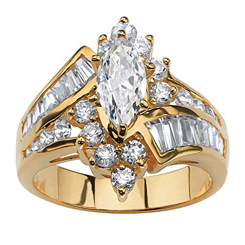 Palm Beach Jewelry 18K Yellow Gold Plated Marquise Cut Cubic Zirconia Engagement Ring Size 9