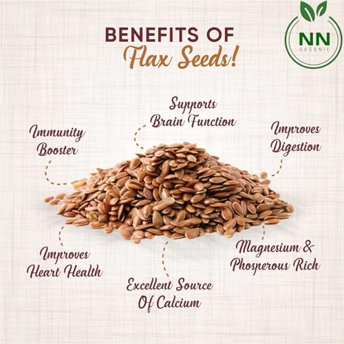Image of Flax Seeds - Raw Unroasted Flaxseed Alsi Seeds for Eating Weight Loss Hair Growth | NN organic 910gm pack