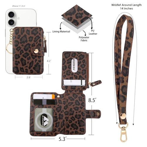 Image of M-Plateau RFID Blocking Keychain Wallet With Leather Wrist Strap | Keychain Wristlet, Womens Card Holder with Zipper Coin Pocket and ID Window (Leopard)