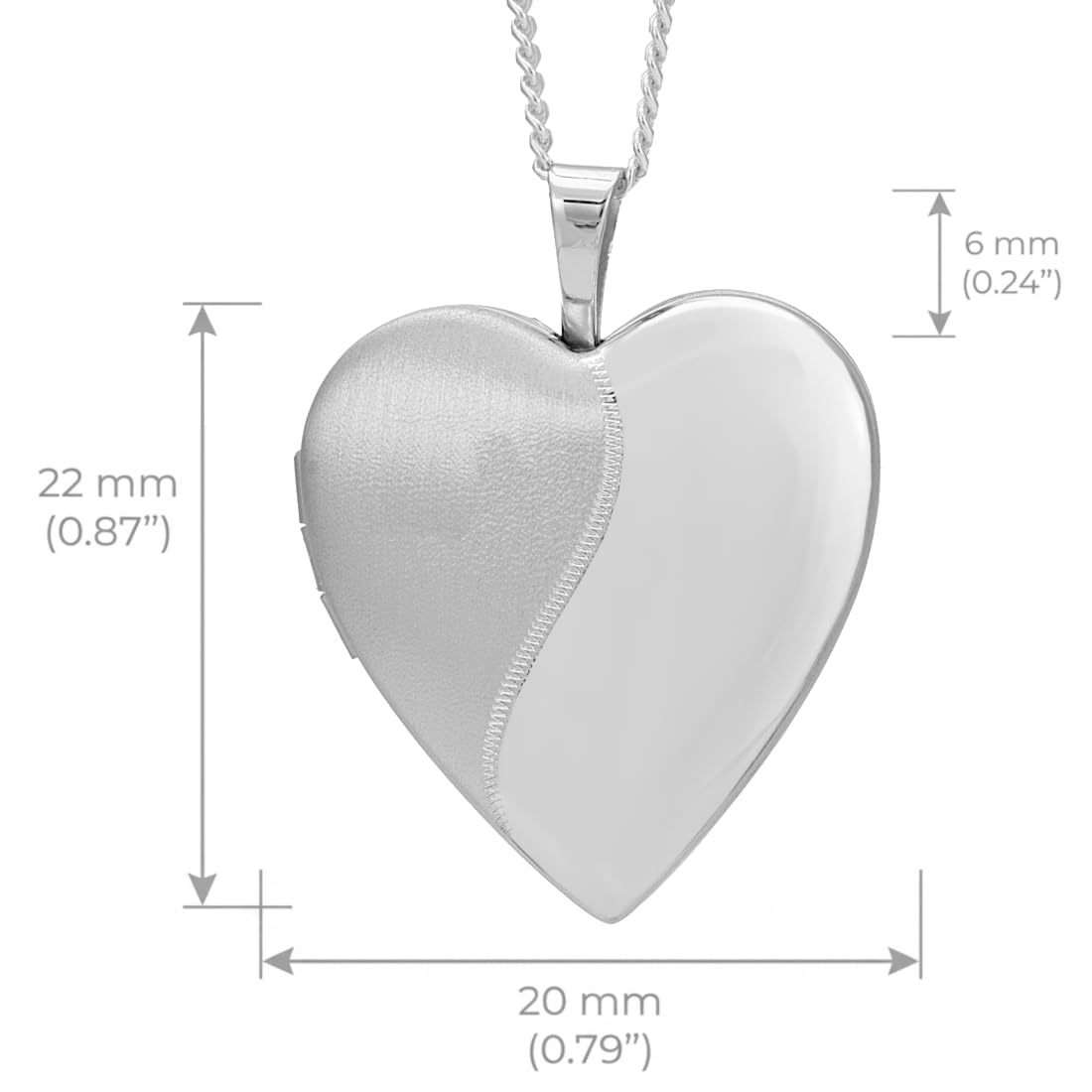 Medal ramka na zdjęcia z sercem 2 tony, srebro wysokiej próby z łańcuszkiem 46 cm