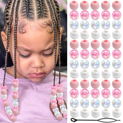 NAISKA 60Pcs Light Pink Beads for Hair Clear Hair Beads for Kids Girls Cute Small Pony Bead Toddler Acrylic Dreadlock Beads Loc Jewelry Bead for Valentines Day Braid Accessories