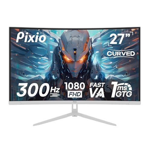 Image of Pixio Two PXC279WAVE White 27 inch 300Hz Refresh Rate FHD 1080p Resolution 1650R Curve Fast VA Panel 1ms GTG Response Time HDR Curved Gaming Monitor and PS1D Wave White Dual Monitor Arm