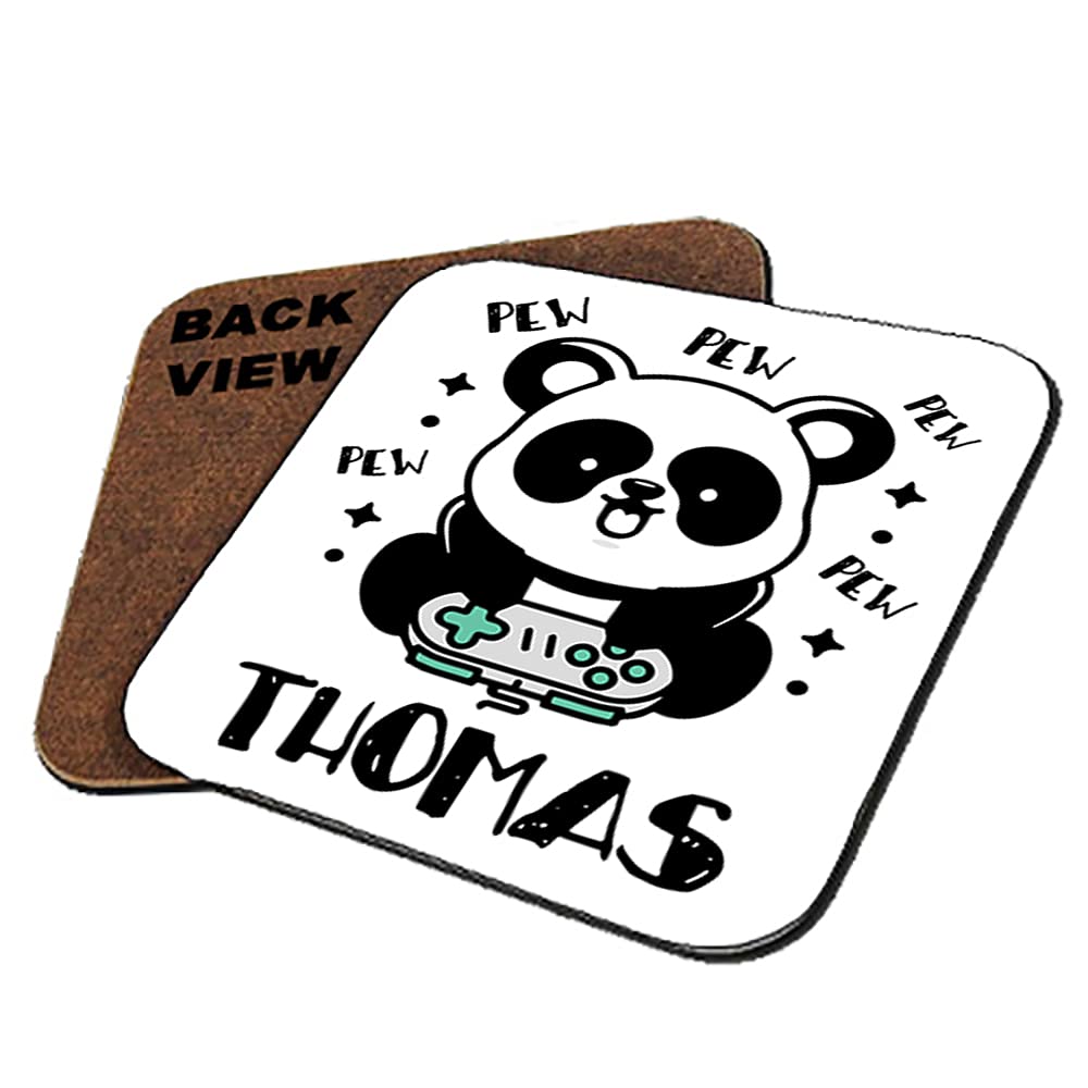Giftme Boys Square Coaster Mdf Personalised Gaming Enthusiast Panda Pew Any Name Gaming Pro Pc Gamer Console Gamer Birthday Coaster, Tableware, Drinks Coffee-Tea Coaster. (Square Coaster Mdf)
