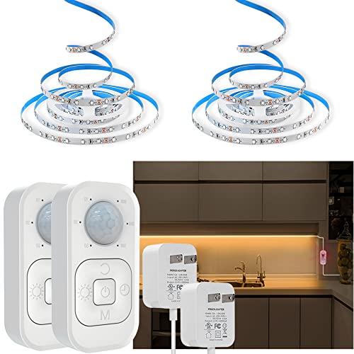 Image of DGD Under Cabinet Lights - Plug-in Motion Sensor LED Strip Lights Indoor with UL FCC Approved Adapter, Dimmer and Timer for Kitchen Cabinet, Stairway, Bedroom 2 Pack