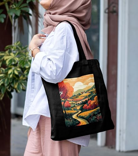 Image of ZORI Black Tote Bag With Pocket Printed Designed Canvas Tote Bags For Women large capacity,Tote bag For Shopping, College, Travel, More Canvas Handbag For Unisex Bag