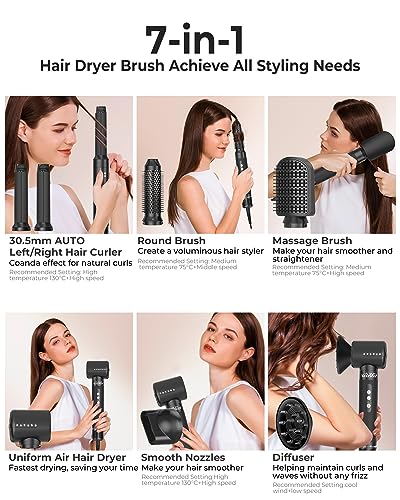 Foto von UKLISS 110000 U/Min Haartrockner mit Diamanten, 2023 Neuer 7 In 1 Air Haarstyler mit Haarföhn, Warmluftbürste, Lockenstab, Massage Heißluftbürste, Diffusor, Magnetdüse, Reisefön Für Zuhause, Reise