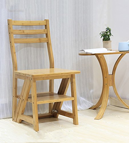 Silla multifuncional de bambú con escalera plegable de 4 pasos DASHADAO 5