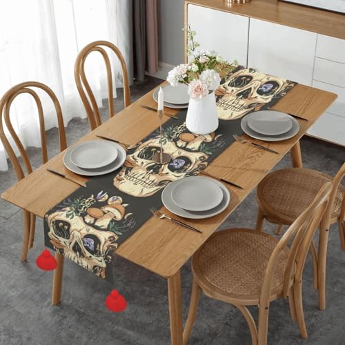 Chemin de table de Noël 35x152 cm à pompons style original crânes festifs pour grand repas - 2