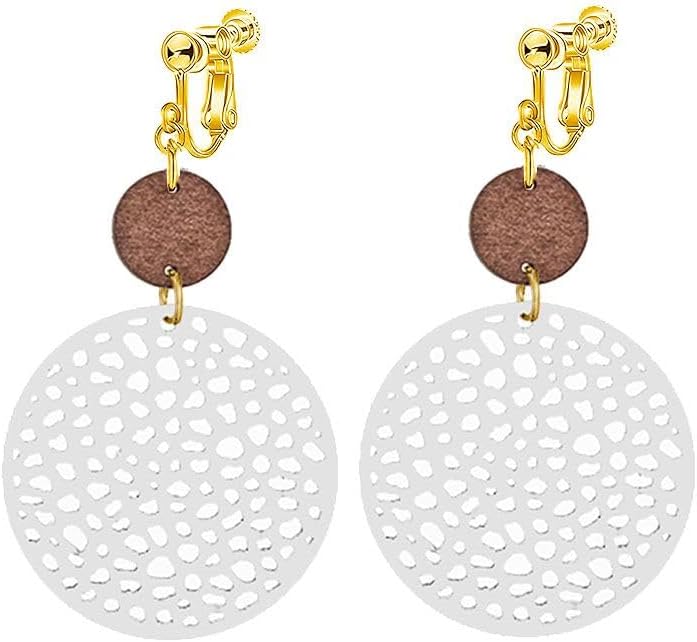 Vintage Geometric Round Clip on Dangle Earrings for Women Trendy Bohemian Lightweight Statement Western Clip on Earring Boho Western Jewerly Gift