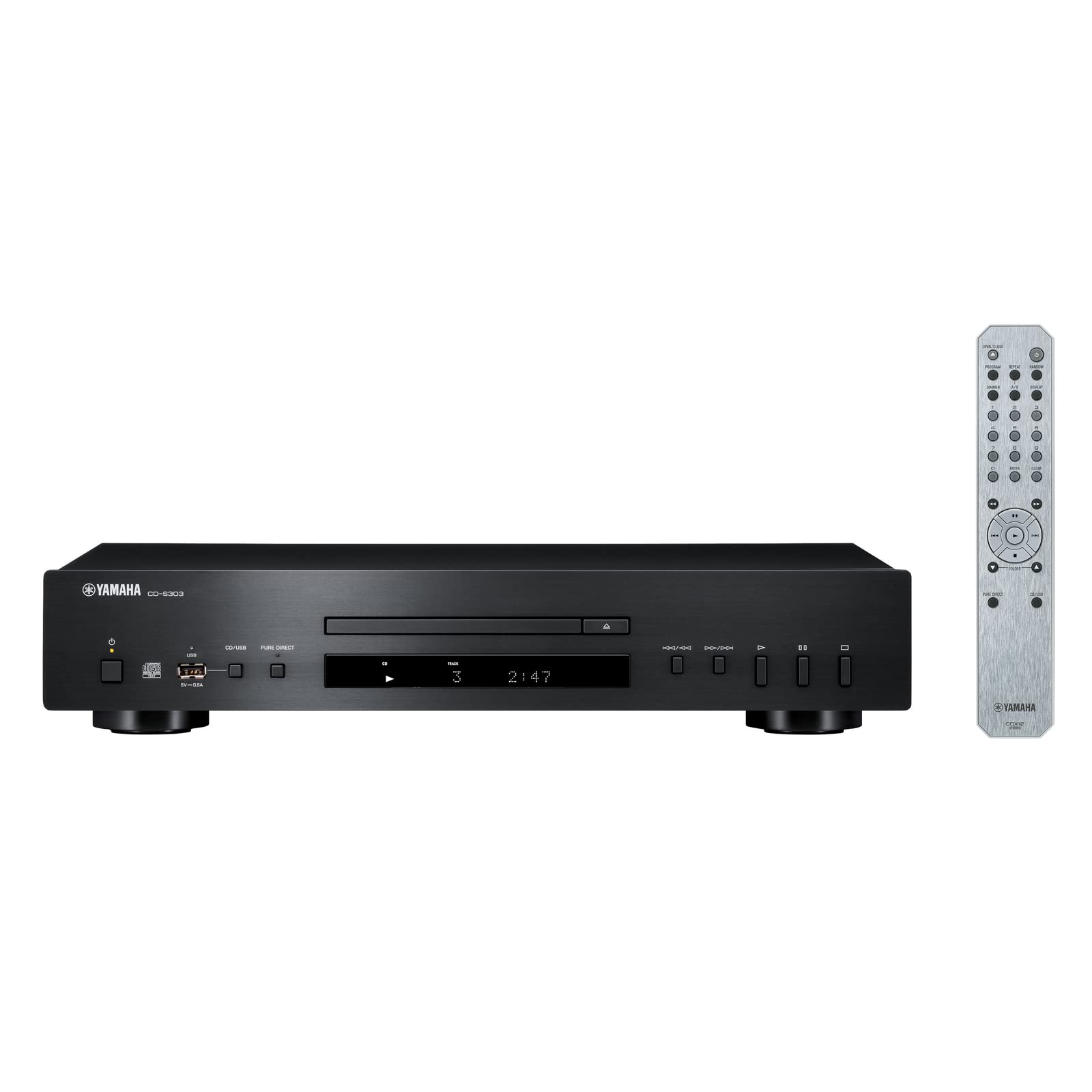 Yamaha Lettore CD CD-S303 con Pure Direct, porta USB, riproduzione di dischi CD-R/RW, compatibilità MP3/WMA/LPCM/FLAC, nero