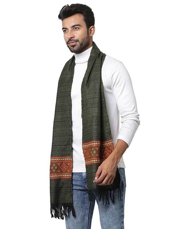 Handwoven Wool Muffler – Embroidered Grey 1 Patti Design | Cozy and Warm Scarf for Men and Women | Traditional Pure Wool Craftsmanship for Winter Fashion (Grey)-image-7