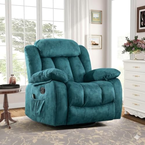 Image of Amazon Brand - Solimo Stark | Single Seater Sofa Recliner | Rocking, Revolving and Recline Manual Recliner (Velvet Teal) | 1 Year Warranty