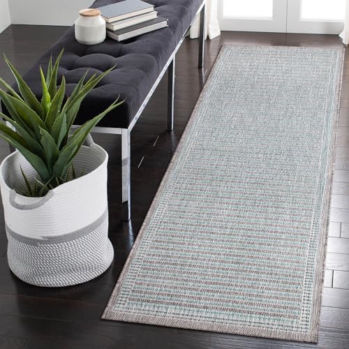 Liora Manne Malibu Indoor/Outdoor Power Loomed Synthetic Blend Low Profile Area Rug - Traditional Geometric Casual Accent (Simple Border Aqua) (1'11" x 4'11")
