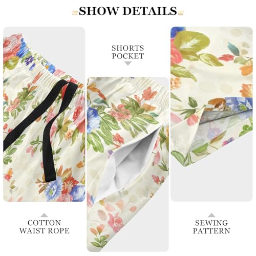Floral Beige Pajama Shorts for Men Lounge Pants Sleep Lounge Pants Mens Shorts with Pockets, S-XXL4