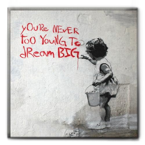 Giallobus - Quadro - Banksy - Never too young - Tela Canvas Telaio Standard - 50x50 - Pronto da appendere - Quadri moderni per la casa