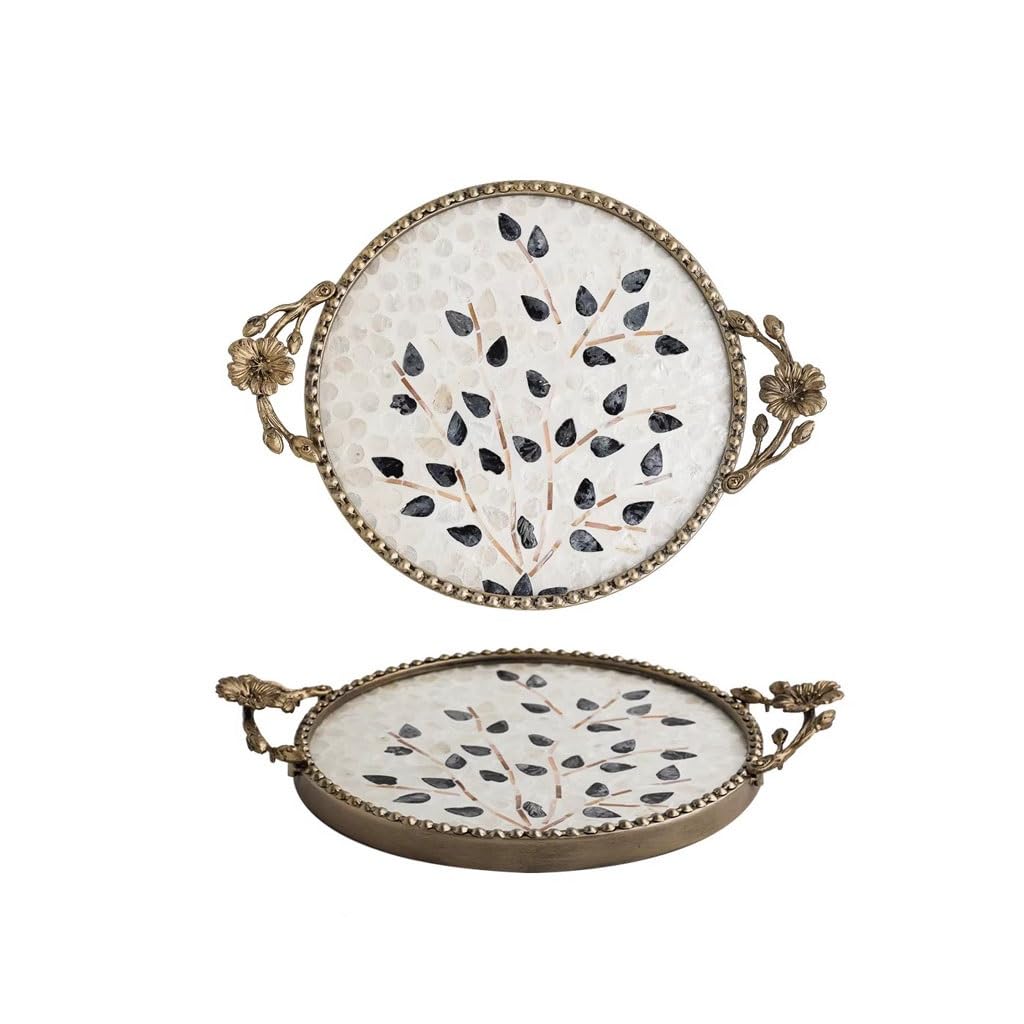 Tray Decor Retro Shell Decorative Tray Living Room Desktop Creative Storage Tea Tray Storage Tray Food Tray(B)
