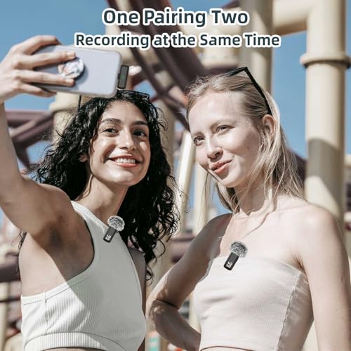 Ouwealy 2 in 1 Wireless Lavalier Microphone for iPhone Android Phone, Noise Canceling USB C Microphone with Charging Case for Video Recording Vlogging Tiktok YouTube — view 2