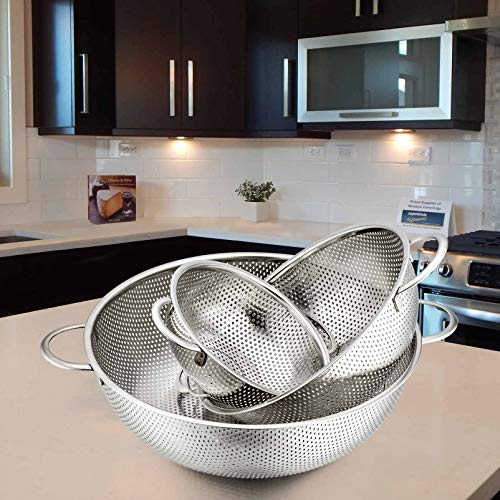 Teamfar Colander Set Of 3, Stainless Steel Perforated Metal Colander Strainer With Handles For Spaghetti, Pasta, Berry, Rust Free & Dishwasher Safe - 1/3/5-Quart #TOP1
