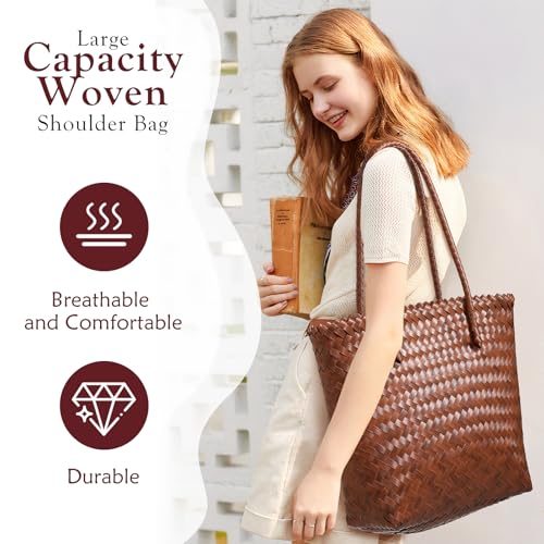 Image of Tavaleu Straw Beach Bags for Women, Tote Handbag Shoulder Bag for Women, Beach Straw Purse Buckets Summer Fashion Hobo Bags