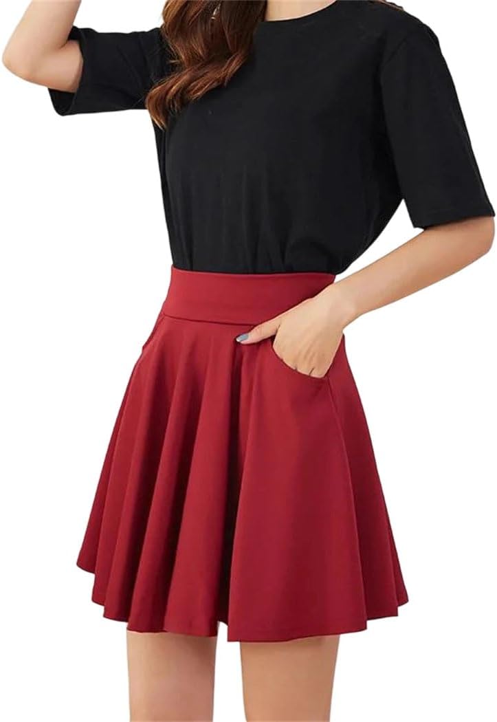 Women's Basic Pocket Short Skirt Flared Business Casual Party Office Work Medium Pleated Safety Skorts
