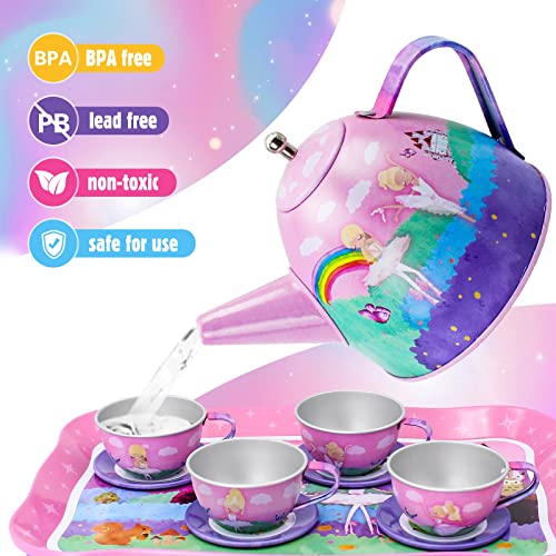 44Pcs Tea Party Set For Little Girls, Pretend Play Princess Toy Ballerina Tin Tea Set - Teapot Set Cake Donut Cookies & Carrying Case, Birthday Gifts Toys For 3 4 5 6 7 Years Old Girls Kids Toddlers #TOP3