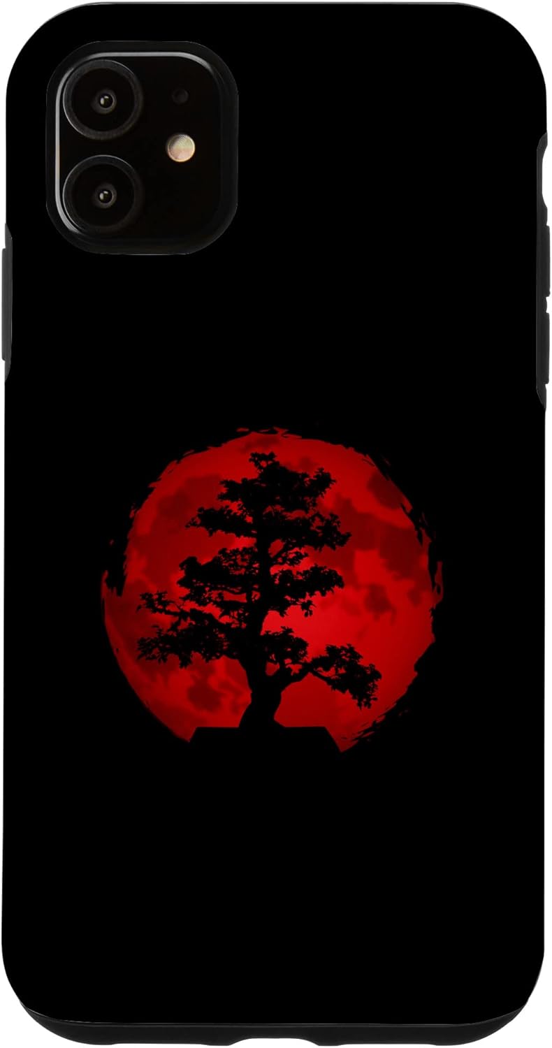 iPhone 16 Bonsai Tree Vintage Japanese Red Moon Cool Design Case