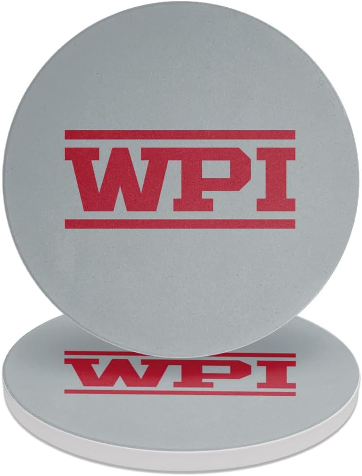 Worcester Polytechnic Goat Round Ceramic Coasters, Set of 2, 3.9" Ceramic Stone & Cork Base