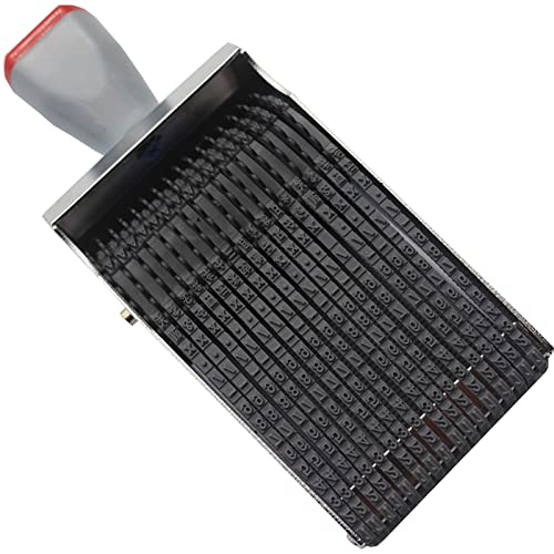 Timbro a 16 cifre dell'alfabeto inglese con simbolo della ruota di rotolamento: Materiale: metallo, gomma, plastica; Dimensioni: lunghezza 168 mm/6,61 pollici * larghezza 69 mm/2,72 pollici* altezza 45 mm/1,77 pollici; Carattere: larghezza 2.5 mm/0,1pollici * altezza 3.5 mm/0,14 pollici; Colore : Grigio nero; Peso: 220 g; Contenuto della confezione: 1 * Timbro numerato （Senza inchiostro）, Richiede un tampone di inchiostro separato.