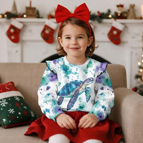 Xpyiqun Ruffle Sweatshirt for Girls Crew Neck Pullover T-Shirts Size 1-8 Kids School Long Sleeve Top3