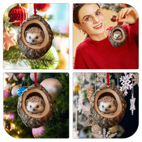 Miniatura 4 de Colgantes Acrílicos Para Árbol De Navidad, Adornos De Navidad De Animales, Mapache, Búho, Ardilla, Erizo, Conejo, Pájaro, Diseño De Agujero De Árbol, Adornos Colgantes Para Árbol De Navidad 2d Para