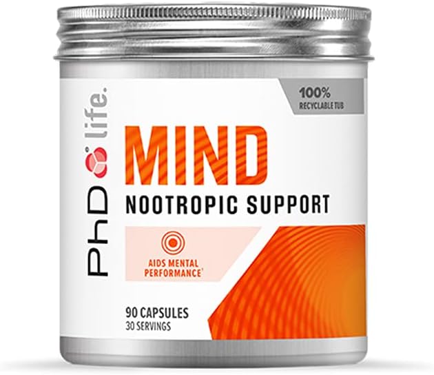 PhD Nutrition Life Range Mind Capsules x 90 Tablets, Nootropics and Amino Acids, Nutrient Dense with Adaptogens, Supports Mental Performance for Work, Pre-Workout and Gaming