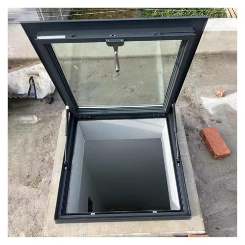 Trampilla de Suelo Ventana de techo de salida grande, ventana de pozo de iluminación de techo plano con vidrio templado de doble capa, puerta de escotilla de acceso al techo de montaje empotrado(60x60