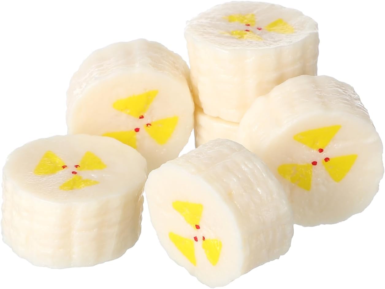 Abaodam Artificial Banana Slices 6 Pcs Fake Fruit Model Banana Ornaments Realistic Simulation Fruit Decoration for Home Office Shop Photo Props Table and Plate Display 0.78 in image 2