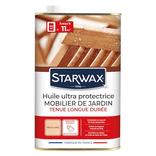 STARWAX Huile ultra protectrice tenue longue durée mobilier jardin bois, 750ml, Nourrit et protège teck, ipé, bambou, acacia, Résistance renforcée eau et UV,...