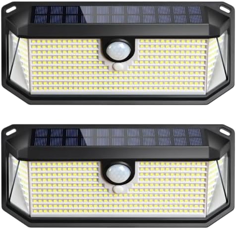 Brightever Solar Outdoor Lights, 4000LM 388 LEDs Motion Sensor Solar Powered Outdoor Light, IP65 Waterproof Exterior Flood Security Lights with 270° Wide Angle & 3 Modes for Patio Garage, 2-Pack