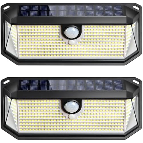 Brightever Solar Outdoor Lights, 4000LM 388 LEDs Motion Sensor Solar Powered Outdoor Light, IP65 Waterproof Exterior Flood Security Lights with 270° Wide Angle & 3 Modes for Patio Garage, 2-Pack