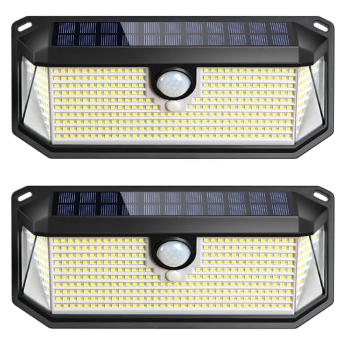 Brightever Solar Outdoor Lights, 4000LM 388 LEDs Motion Sensor Solar Powered Outdoor Light, IP65 Waterproof Exterior Flood Security Lights with 270° Wide Angle & 3 Modes for Patio Garage, 2-Pack