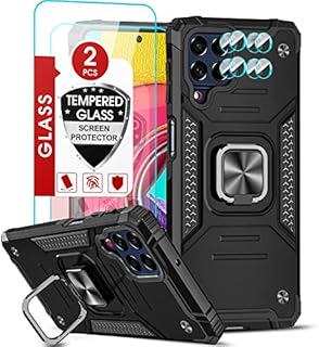 LeYi for Samsung Galaxy M53 5G Phone Case and 2 Tempered Glass Screen Protector + 2 Camera Lens Protector, Ring Holder Shockproof Military Grade Protective Mobile Phone Cover for Samsung M53 Black