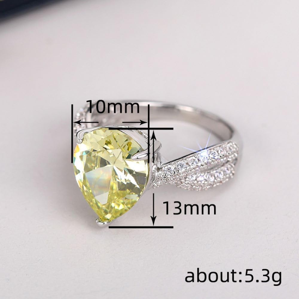 925 Sterling Silver Shining Yellow diamond ring in the shape of a water drop Wedding ring Engagement ring CZ ring Emerald cut rings Diamond Rings Women jewelry rings statement - Image 5