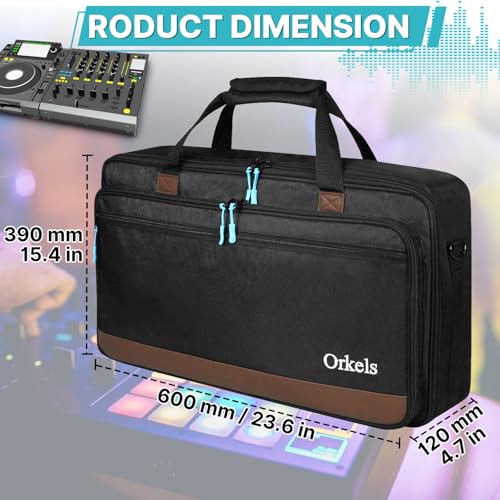 Image of ORKELS DJ Controller Bag Case, Portable DJ Travel Case, Fits Pioneer DDJ REV1 SR SR2 OMNIS DUO, Mixtrack Platinum FX