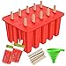 Popsicle Molds, Ouddy 10-Cavity Silicone Homemade Ice Pop Molds & A Silicone Funnel with 50 Pcs Wooden Sticks