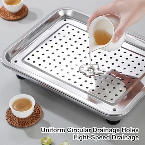 Stainless Steel Drip Tray & Drain Pan, 2-Tier Dish Drying Rack with Drain Pipe for Teahouses, Bars, Cafes & Parties - 60x40x6cm (24x16x2in)