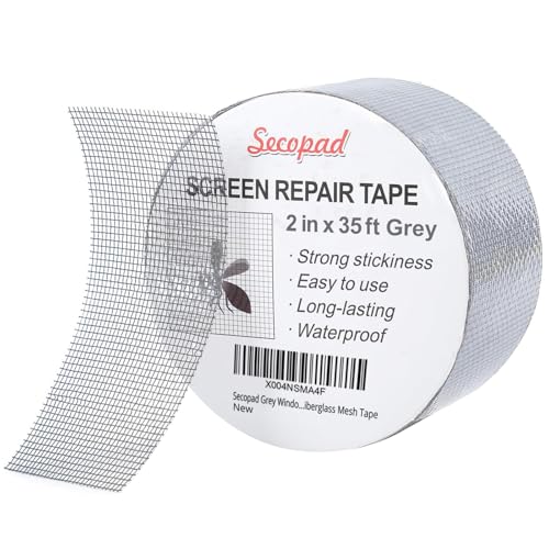 Secopad Grey Window Screen Repair Tape 2IN X 35FT (420IN) Screen Repair Kit for Windows or Doors Strong Adhesive Patch Kit Fiberglass Mesh Tape