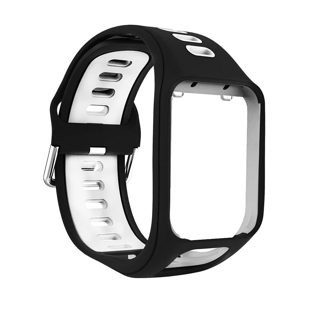 Gransho compatible with TomTom Spark 3 / Runner 3 / Spark/Adventurer/Runner 2 Watch Band, Soft Silicone Classic Sport Replacement Watch Band with Stylish Design NO231023 (Black White)