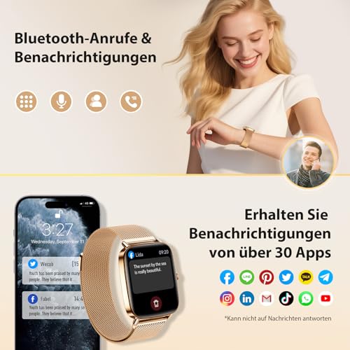 Smartwatch Damen, 1.85" Smart Watch mit Telefonfunktion, Fitnessuhr Damen mit Pulsuhr Schlafmonitor SpO2, 110+ Sportmodi Schrittzähler Uhr… – Ansicht 2
