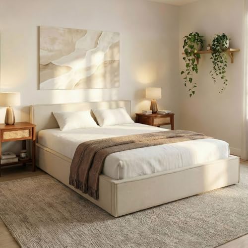 IDIMEX Polsterbett Pesaro 140x200 cm, Cremeweiß – Bettgestell inkl. Lattenrost, strapazierfähiger Stoffbezug in Leinen-Optik, modernes Doppelbett mit Kopfteil für Schlafzimmer IDIMEX Polsterbett Pesaro 140x200 cm, Cremeweiß – Bettgestell inkl. Lattenrost, strapazierfähiger Stoffbezug in Leinen-Optik, modernes Doppelbett mit Kopfteil für Schlafzimmer
