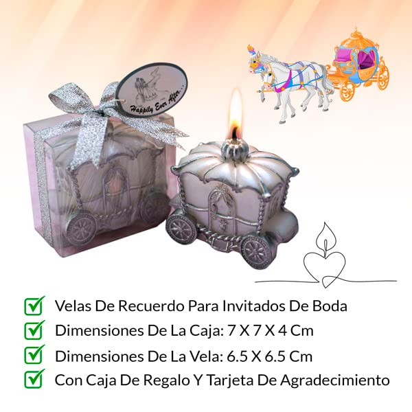 DISOK - Lote de 24 Velas Carroza Novios - Velas Recuerdos Invitadas Bodas
